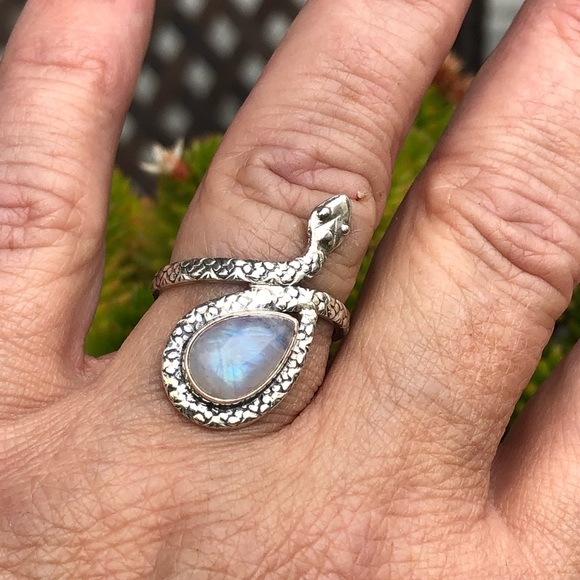 Moonstone Snake Sterling Silver Ring Sz 9 - Picture 2 of 7